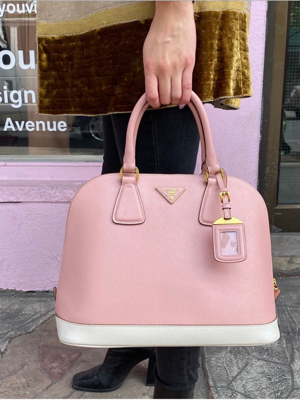 Prada Pink Dome Satchel with White Trim